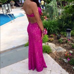 Pink lace prom dress